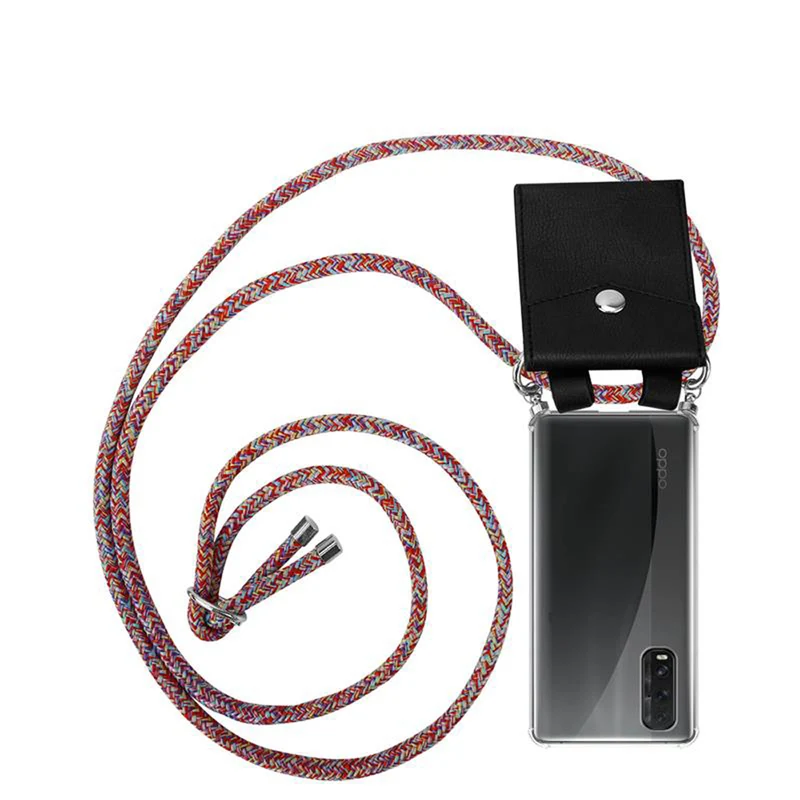 Cadorabo Handy Kette kompatibel mit Oppo FIND X2 Silikon Schutzhülle mit Silbernen Ringen, Kordel Band und abnehmbarem Etui