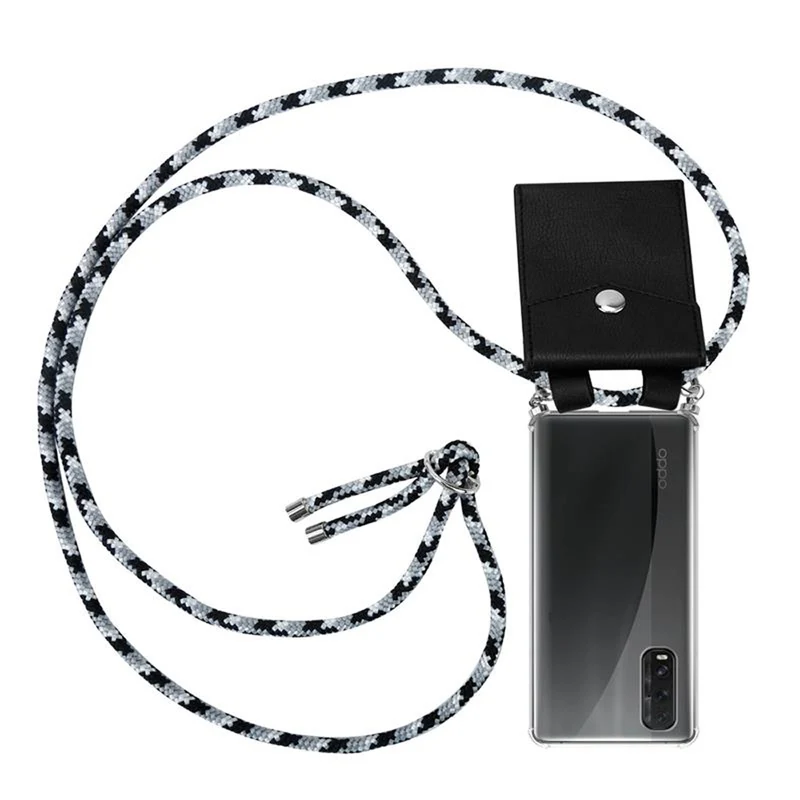 Cadorabo Handy Kette kompatibel mit Oppo FIND X2 Silikon Schutzhülle mit Silbernen Ringen, Kordel Band und abnehmbarem Etui