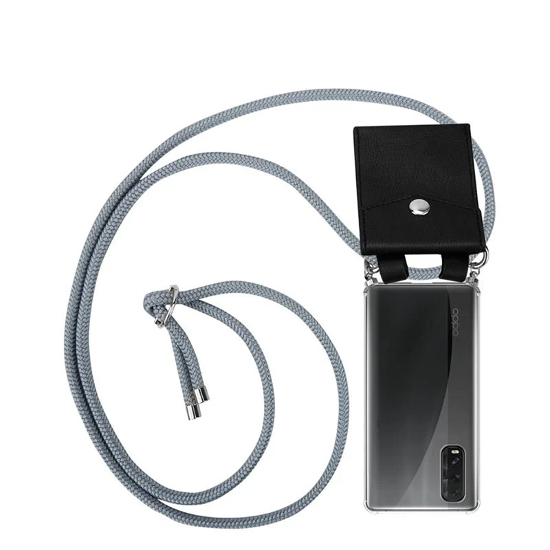 Cadorabo Handy Kette kompatibel mit Oppo FIND X2 Silikon Schutzhülle mit Silbernen Ringen, Kordel Band und abnehmbarem Etui