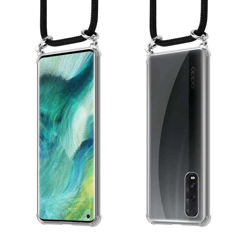 Cadorabo Handy Kette kompatibel mit Oppo FIND X2 Silikon Schutzhülle mit Silbernen Ringen, Kordel Band und abnehmbarem Etui
