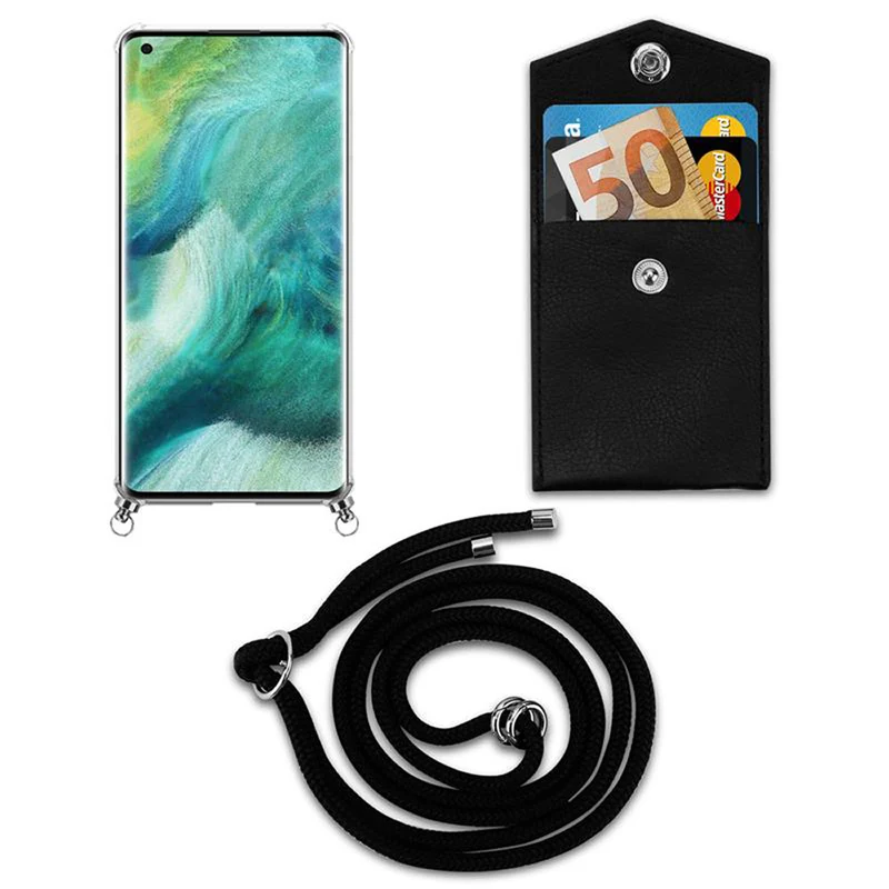 Cadorabo Handy Kette kompatibel mit Oppo FIND X2 Silikon Schutzhülle mit Silbernen Ringen, Kordel Band und abnehmbarem Etui