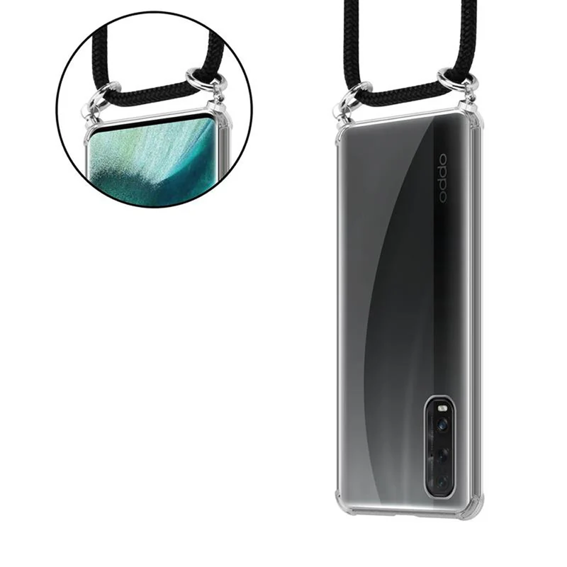 Cadorabo Handy Kette kompatibel mit Oppo FIND X2 Silikon Schutzhülle mit Silbernen Ringen, Kordel Band und abnehmbarem Etui