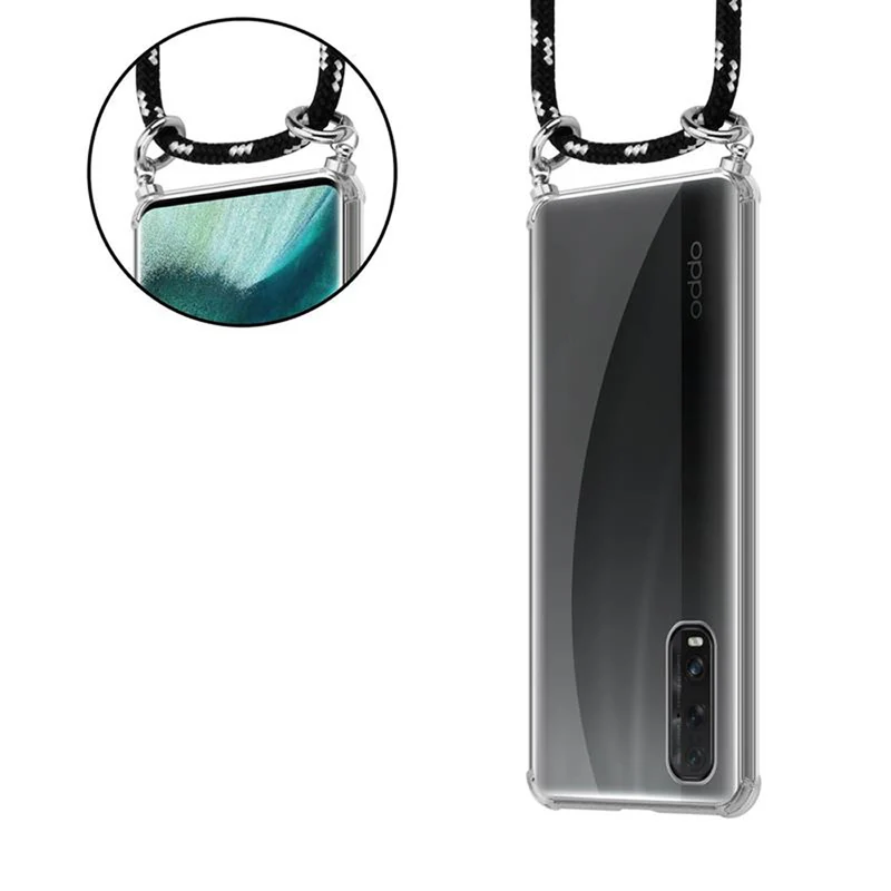 Cadorabo Handy Kette kompatibel mit Oppo FIND X2 Silikon Schutzhülle mit Silbernen Ringen, Kordel Band und abnehmbarem Etui
