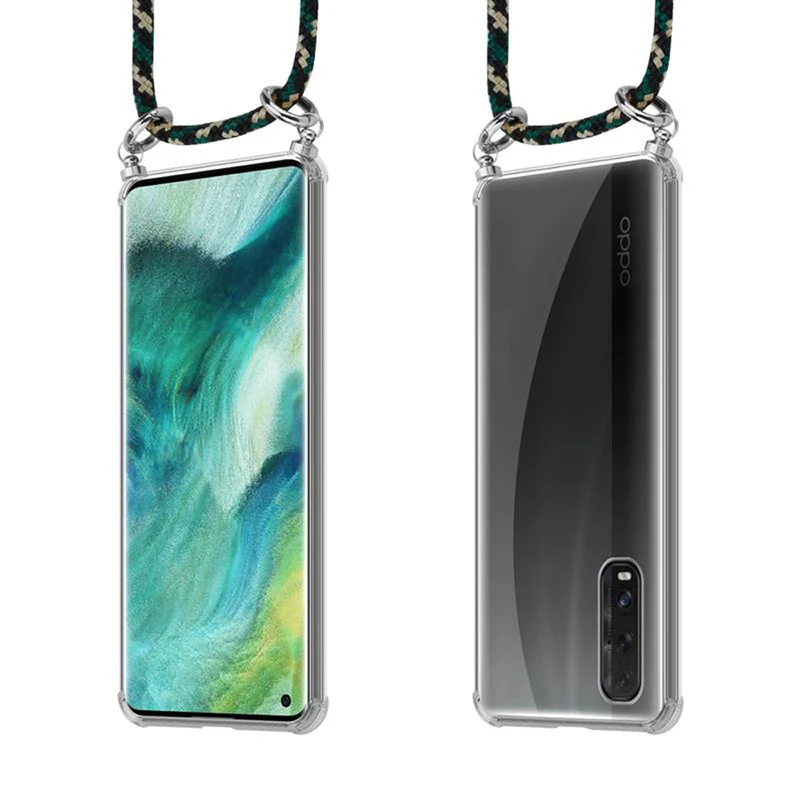 Cadorabo Handy Kette kompatibel mit Oppo FIND X2 Silikon Schutzhülle mit Silbernen Ringen, Kordel Band und abnehmbarem Etui