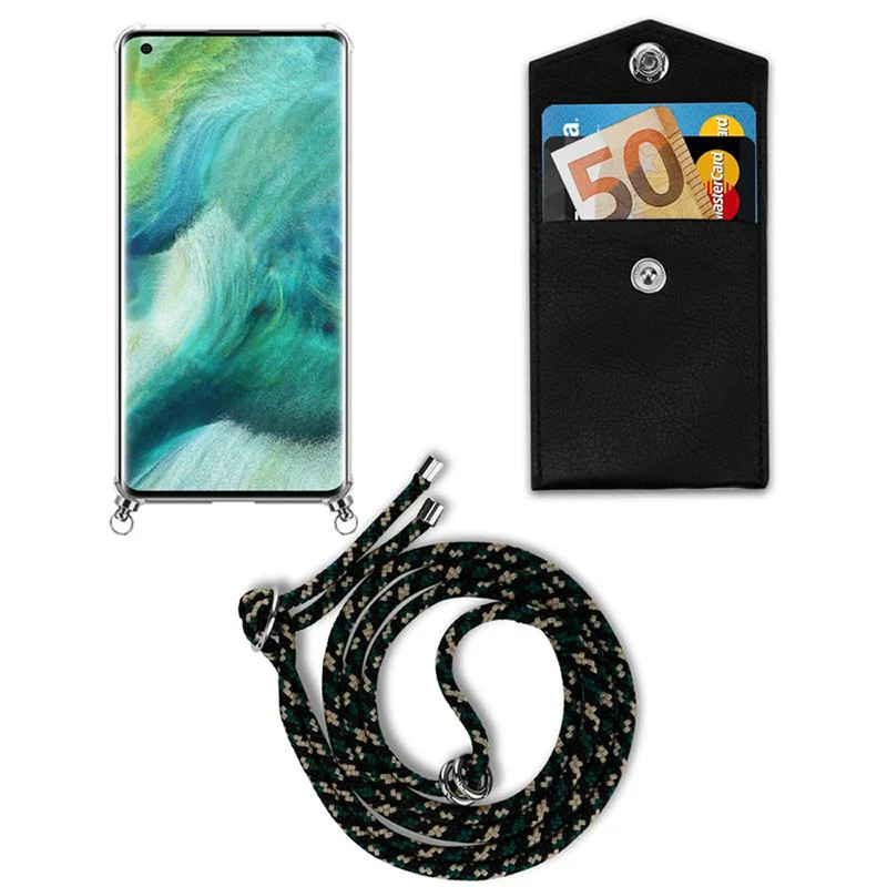 Cadorabo Handy Kette kompatibel mit Oppo FIND X2 Silikon Schutzhülle mit Silbernen Ringen, Kordel Band und abnehmbarem Etui