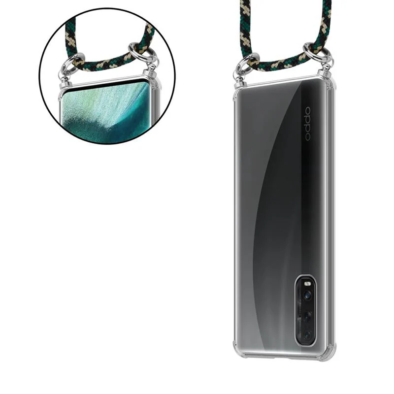 Cadorabo Handy Kette kompatibel mit Oppo FIND X2 Silikon Schutzhülle mit Silbernen Ringen, Kordel Band und abnehmbarem Etui