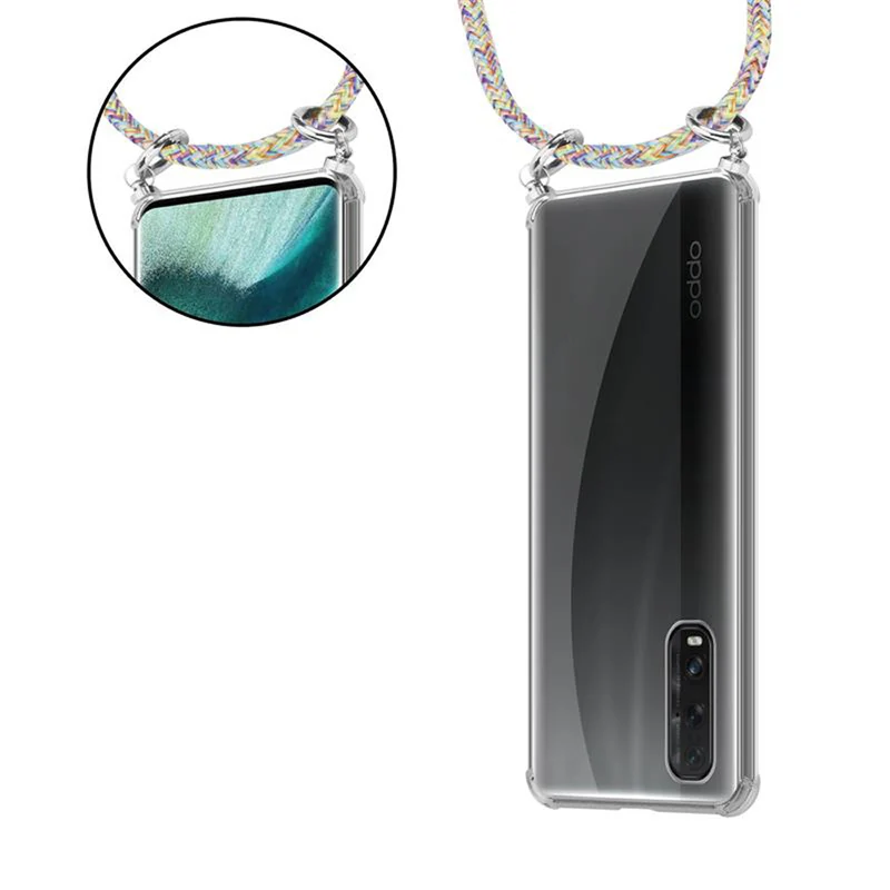 Cadorabo Handy Kette kompatibel mit Oppo FIND X2 Silikon Schutzhülle mit Silbernen Ringen, Kordel Band und abnehmbarem Etui