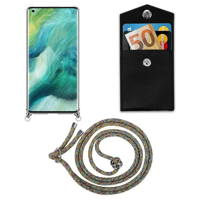 Cadorabo Handy Kette kompatibel mit Oppo FIND X2 Silikon Schutzhülle mit Silbernen Ringen, Kordel Band und abnehmbarem Etui