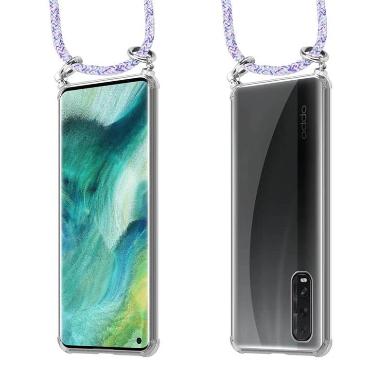 Cadorabo Handy Kette kompatibel mit Oppo FIND X2 Silikon Schutzhülle mit Silbernen Ringen, Kordel Band und abnehmbarem Etui