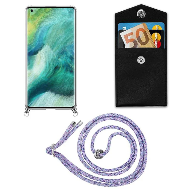 Cadorabo Handy Kette kompatibel mit Oppo FIND X2 Silikon Schutzhülle mit Silbernen Ringen, Kordel Band und abnehmbarem Etui