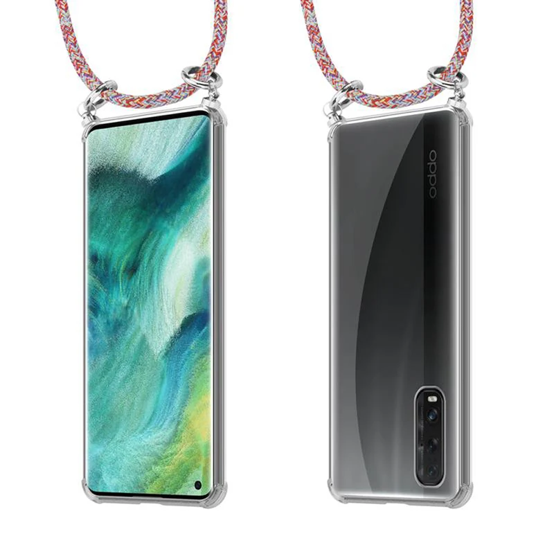 Cadorabo Handy Kette kompatibel mit Oppo FIND X2 Silikon Schutzhülle mit Silbernen Ringen, Kordel Band und abnehmbarem Etui