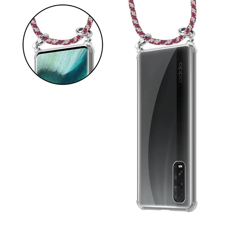 Cadorabo Handy Kette kompatibel mit Oppo FIND X2 Silikon Schutzhülle mit Silbernen Ringen, Kordel Band und abnehmbarem Etui