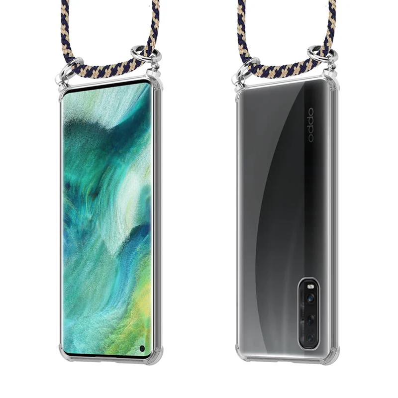 Cadorabo Handy Kette kompatibel mit Oppo FIND X2 Silikon Schutzhülle mit Silbernen Ringen, Kordel Band und abnehmbarem Etui