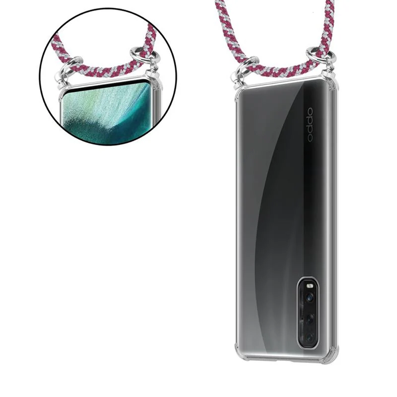 Cadorabo Handy Kette kompatibel mit Oppo FIND X2 Silikon Schutzhülle mit Silbernen Ringen, Kordel Band und abnehmbarem Etui