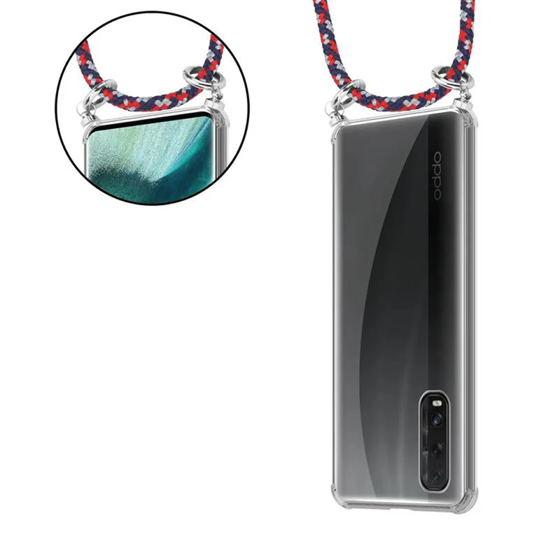 Cadorabo Handy Kette kompatibel mit Oppo FIND X2 Silikon Schutzhülle mit Silbernen Ringen, Kordel Band und abnehmbarem Etui