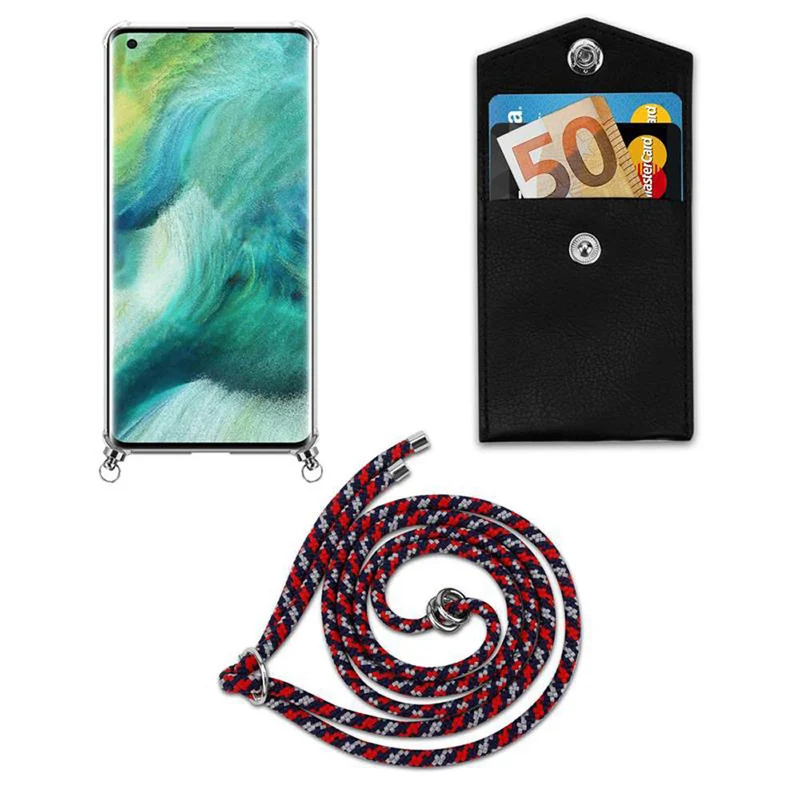 Cadorabo Handy Kette kompatibel mit Oppo FIND X2 Silikon Schutzhülle mit Silbernen Ringen, Kordel Band und abnehmbarem Etui