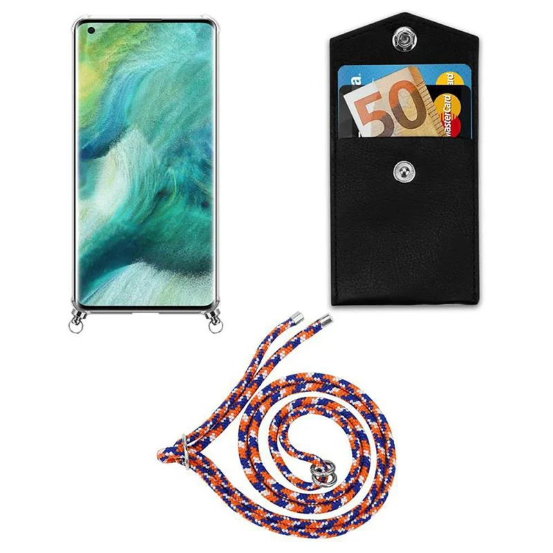 Cadorabo Handy Kette kompatibel mit Oppo FIND X2 Silikon Schutzhülle mit Silbernen Ringen, Kordel Band und abnehmbarem Etui