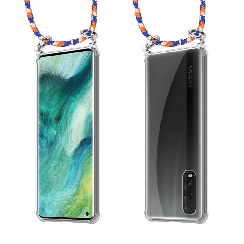 Cadorabo Handy Kette kompatibel mit Oppo FIND X2 Silikon Schutzhülle mit Silbernen Ringen, Kordel Band und abnehmbarem Etui