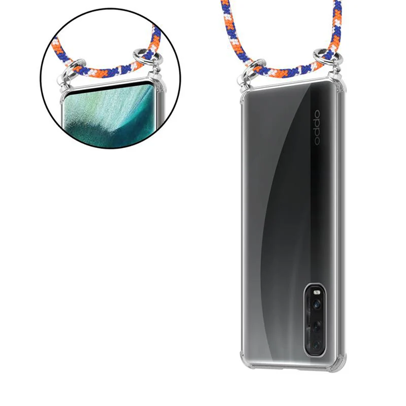 Cadorabo Handy Kette kompatibel mit Oppo FIND X2 Silikon Schutzhülle mit Silbernen Ringen, Kordel Band und abnehmbarem Etui