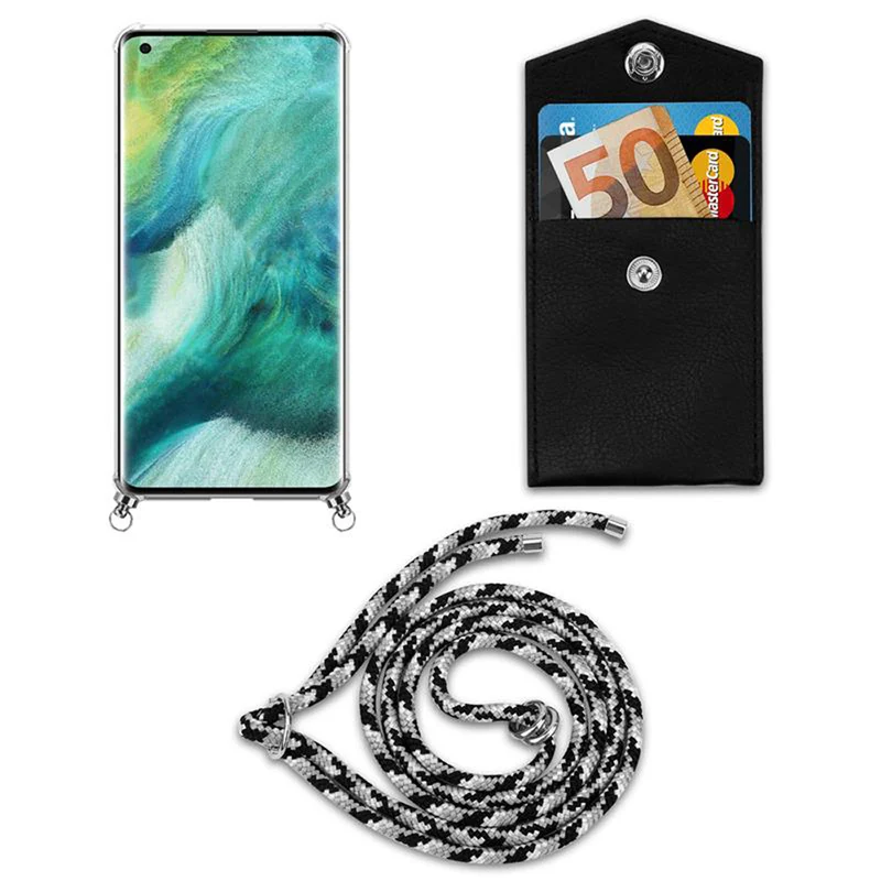 Cadorabo Handy Kette kompatibel mit Oppo FIND X2 Silikon Schutzhülle mit Silbernen Ringen, Kordel Band und abnehmbarem Etui
