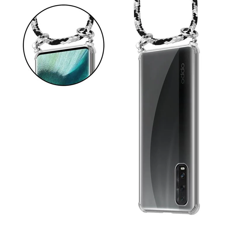 Cadorabo Handy Kette kompatibel mit Oppo FIND X2 Silikon Schutzhülle mit Silbernen Ringen, Kordel Band und abnehmbarem Etui
