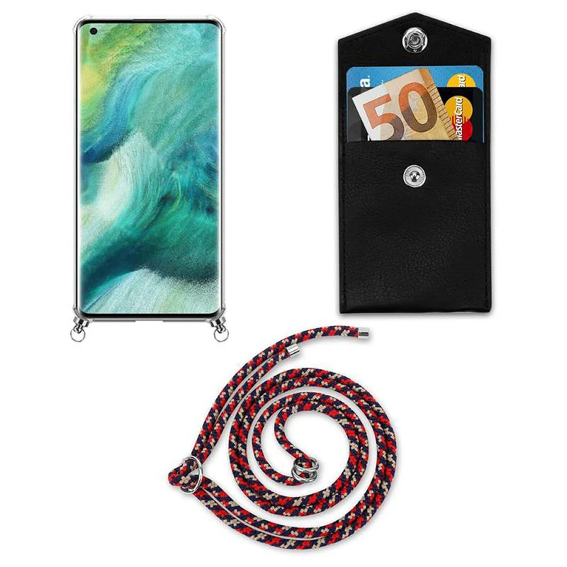 Cadorabo Handy Kette kompatibel mit Oppo FIND X2 Silikon Schutzhülle mit Silbernen Ringen, Kordel Band und abnehmbarem Etui