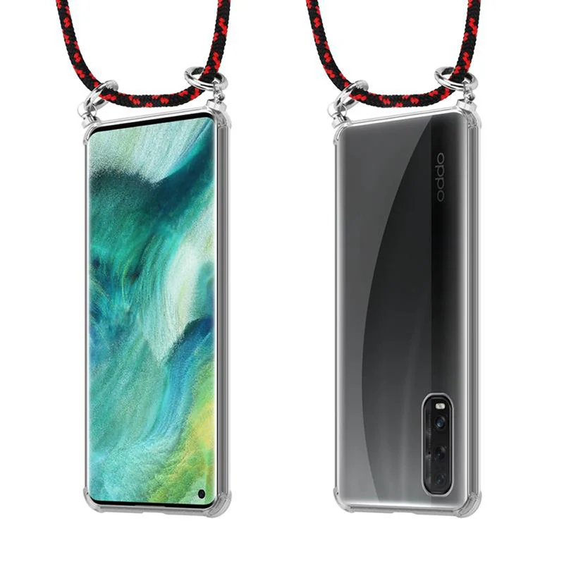 Cadorabo Handy Kette kompatibel mit Oppo FIND X2 Silikon Schutzhülle mit Silbernen Ringen, Kordel Band und abnehmbarem Etui