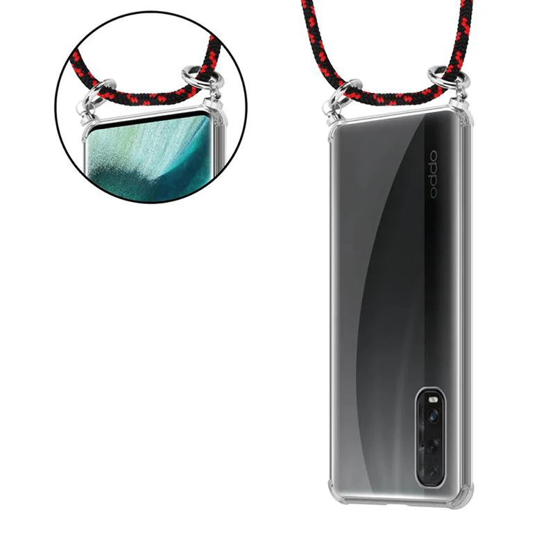 Cadorabo Handy Kette kompatibel mit Oppo FIND X2 Silikon Schutzhülle mit Silbernen Ringen, Kordel Band und abnehmbarem Etui