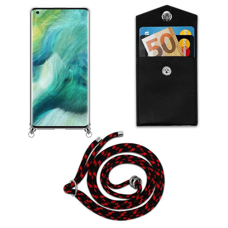 Cadorabo Handy Kette kompatibel mit Oppo FIND X2 Silikon Schutzhülle mit Silbernen Ringen, Kordel Band und abnehmbarem Etui