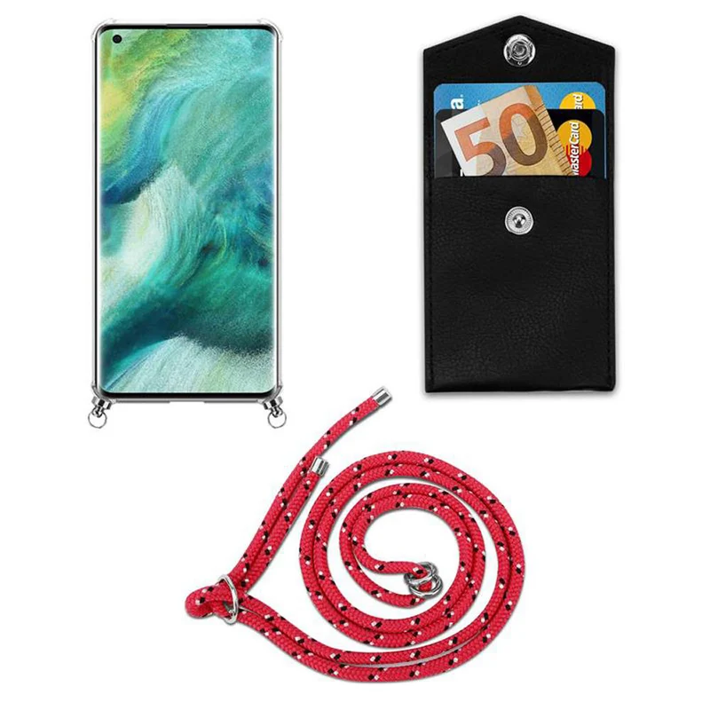 Cadorabo Handy Kette kompatibel mit Oppo FIND X2 Silikon Schutzhülle mit Silbernen Ringen, Kordel Band und abnehmbarem Etui