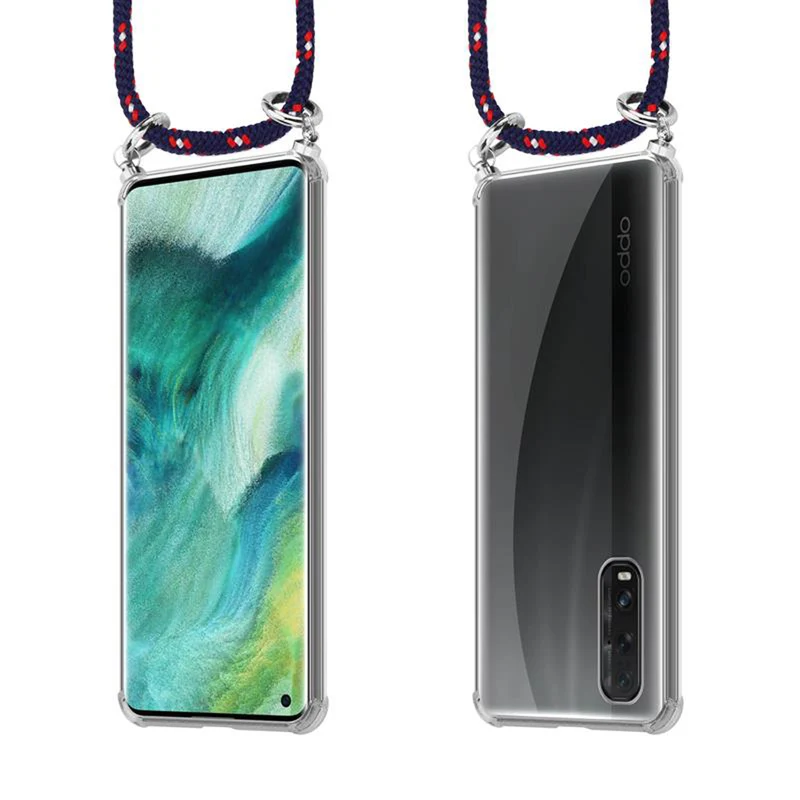Cadorabo Handy Kette kompatibel mit Oppo FIND X2 Silikon Schutzhülle mit Silbernen Ringen, Kordel Band und abnehmbarem Etui