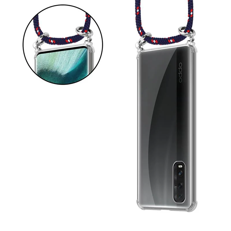 Cadorabo Handy Kette kompatibel mit Oppo FIND X2 Silikon Schutzhülle mit Silbernen Ringen, Kordel Band und abnehmbarem Etui