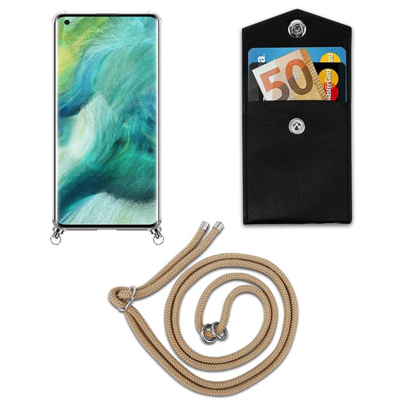 Cadorabo Handy Kette kompatibel mit Oppo FIND X2 Silikon Schutzhülle mit Silbernen Ringen, Kordel Band und abnehmbarem Etui