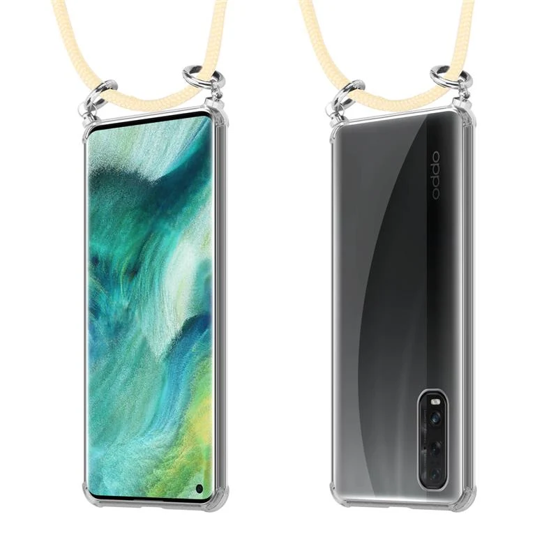 Cadorabo Handy Kette kompatibel mit Oppo FIND X2 Silikon Schutzhülle mit Silbernen Ringen, Kordel Band und abnehmbarem Etui