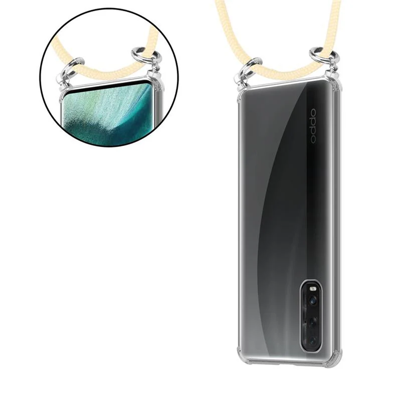 Cadorabo Handy Kette kompatibel mit Oppo FIND X2 Silikon Schutzhülle mit Silbernen Ringen, Kordel Band und abnehmbarem Etui