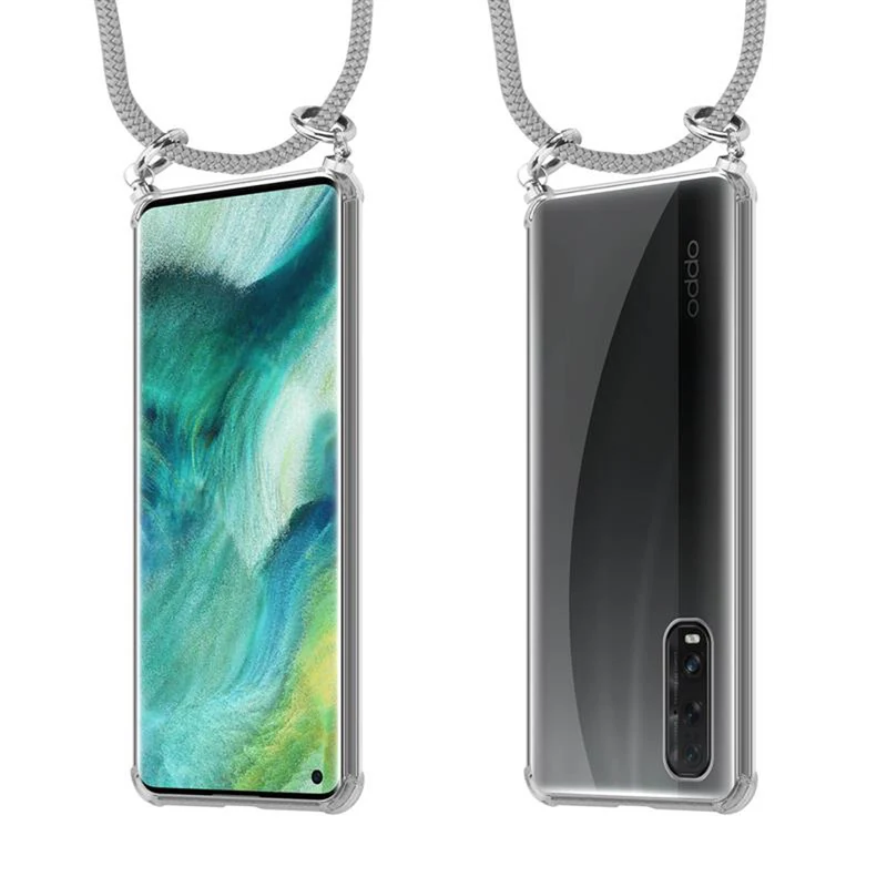 Cadorabo Handy Kette kompatibel mit Oppo FIND X2 Silikon Schutzhülle mit Silbernen Ringen, Kordel Band und abnehmbarem Etui