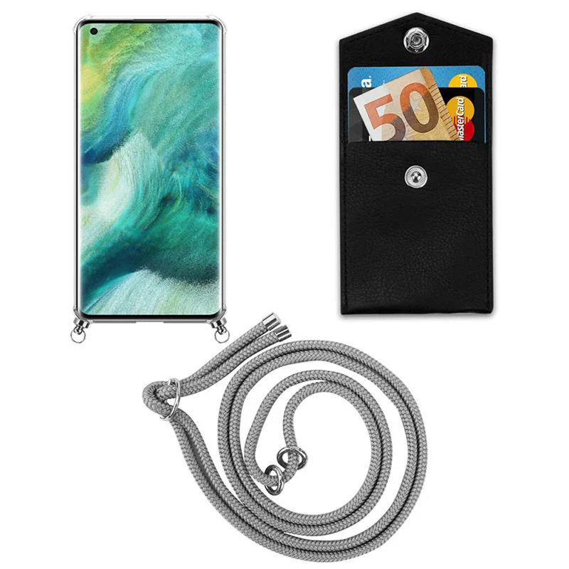 Cadorabo Handy Kette kompatibel mit Oppo FIND X2 Silikon Schutzhülle mit Silbernen Ringen, Kordel Band und abnehmbarem Etui