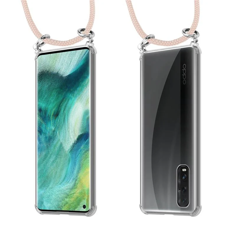 Cadorabo Handy Kette kompatibel mit Oppo FIND X2 Silikon Schutzhülle mit Silbernen Ringen, Kordel Band und abnehmbarem Etui