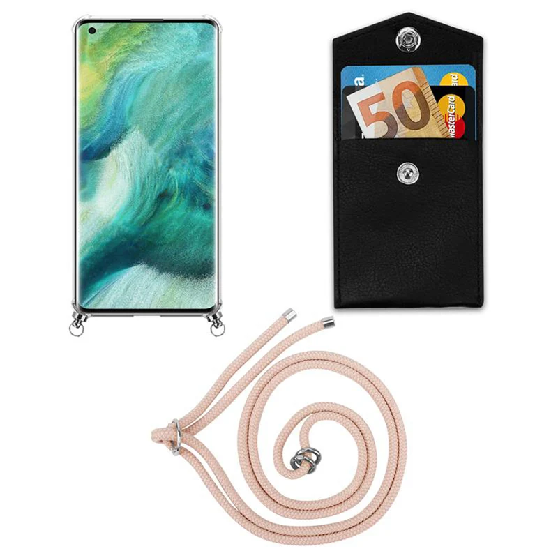 Cadorabo Handy Kette kompatibel mit Oppo FIND X2 Silikon Schutzhülle mit Silbernen Ringen, Kordel Band und abnehmbarem Etui