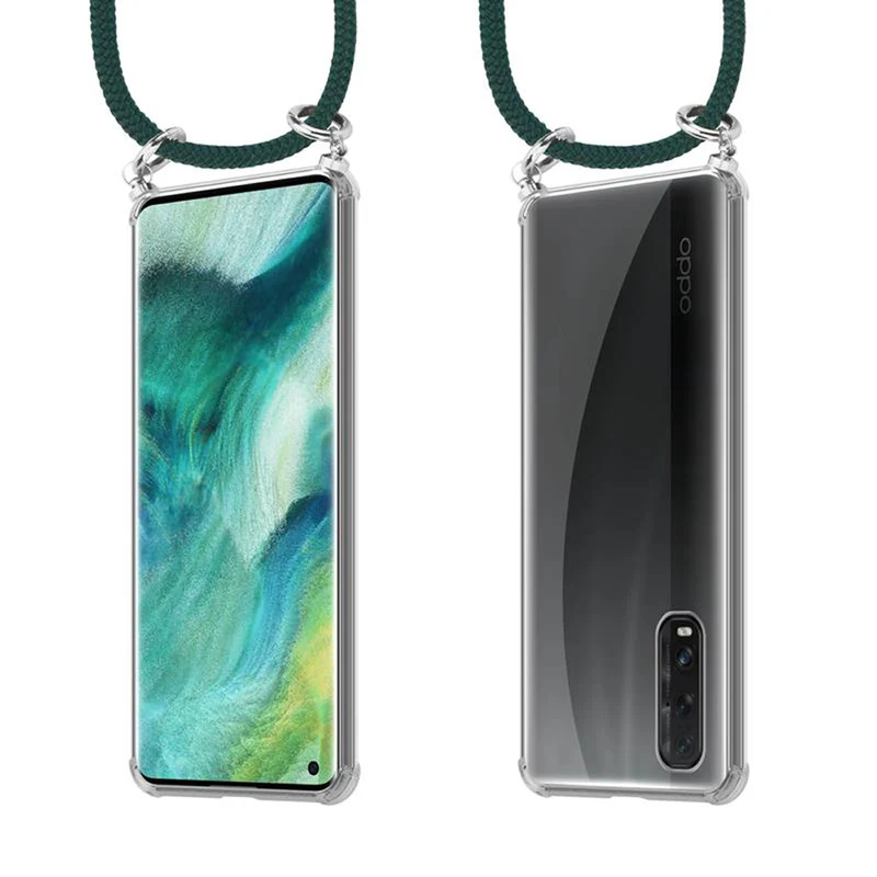 Cadorabo Handy Kette kompatibel mit Oppo FIND X2 Silikon Schutzhülle mit Silbernen Ringen, Kordel Band und abnehmbarem Etui