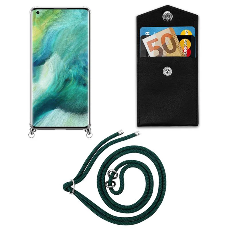 Cadorabo Handy Kette kompatibel mit Oppo FIND X2 Silikon Schutzhülle mit Silbernen Ringen, Kordel Band und abnehmbarem Etui
