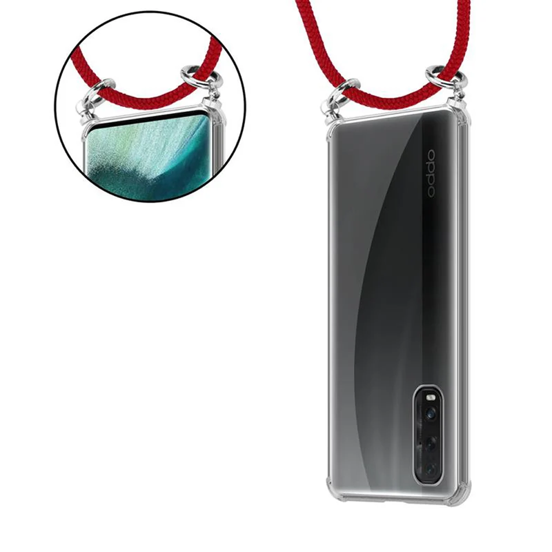 Cadorabo Handy Kette kompatibel mit Oppo FIND X2 Silikon Schutzhülle mit Silbernen Ringen, Kordel Band und abnehmbarem Etui