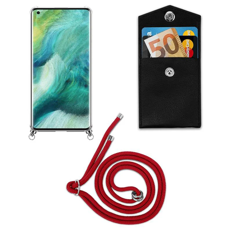 Cadorabo Handy Kette kompatibel mit Oppo FIND X2 Silikon Schutzhülle mit Silbernen Ringen, Kordel Band und abnehmbarem Etui