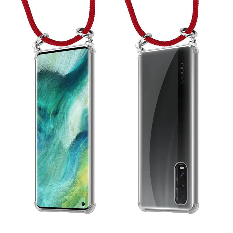 Cadorabo Handy Kette kompatibel mit Oppo FIND X2 Silikon Schutzhülle mit Silbernen Ringen, Kordel Band und abnehmbarem Etui