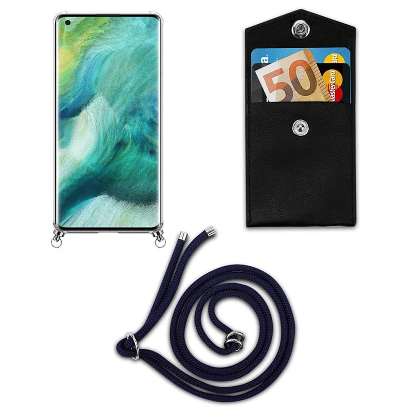 Cadorabo Handy Kette kompatibel mit Oppo FIND X2 Silikon Schutzhülle mit Silbernen Ringen, Kordel Band und abnehmbarem Etui
