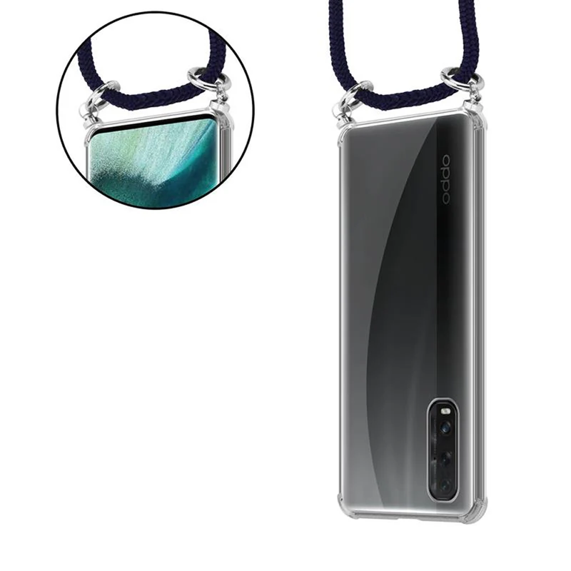 Cadorabo Handy Kette kompatibel mit Oppo FIND X2 Silikon Schutzhülle mit Silbernen Ringen, Kordel Band und abnehmbarem Etui