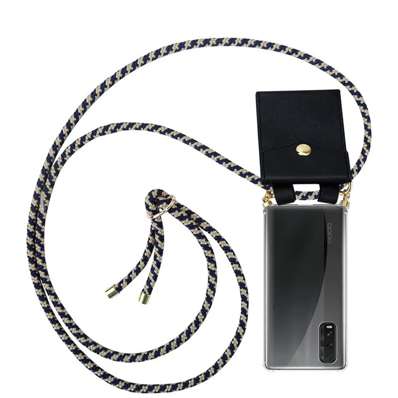 Cadorabo Handy Kette kompatibel mit Oppo FIND X2 Silikon Schutzhülle mit Gold Ringen, Kordel Band und abnehmbarem Etui