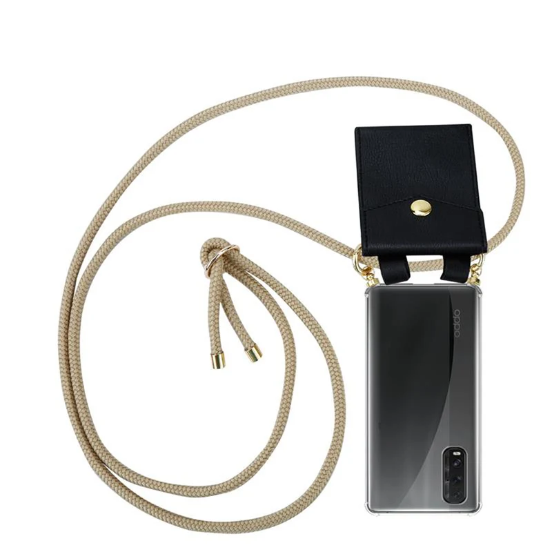 Cadorabo Handy Kette kompatibel mit Oppo FIND X2 Silikon Schutzhülle mit Gold Ringen, Kordel Band und abnehmbarem Etui