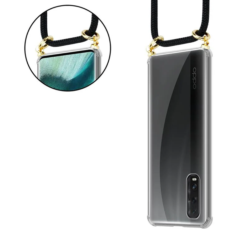 Cadorabo Handy Kette kompatibel mit Oppo FIND X2 Silikon Schutzhülle mit Gold Ringen, Kordel Band und abnehmbarem Etui