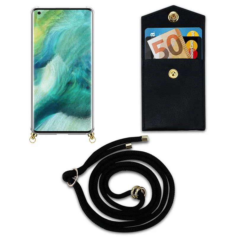 Cadorabo Handy Kette kompatibel mit Oppo FIND X2 Silikon Schutzhülle mit Gold Ringen, Kordel Band und abnehmbarem Etui
